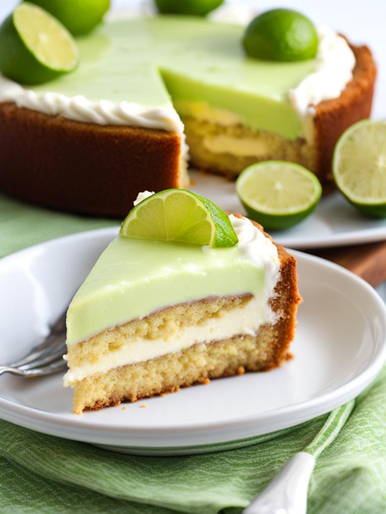 key lime pie cake with a tangy glaze, enjoyed at a coastal beachside picnic. 