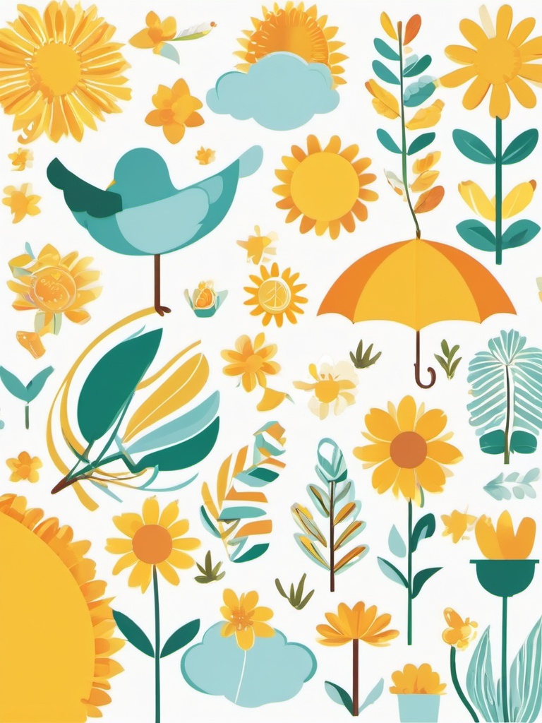 Springtime Sunshine clipart - Basking in the warm sun, ,vector color clipart,minimal