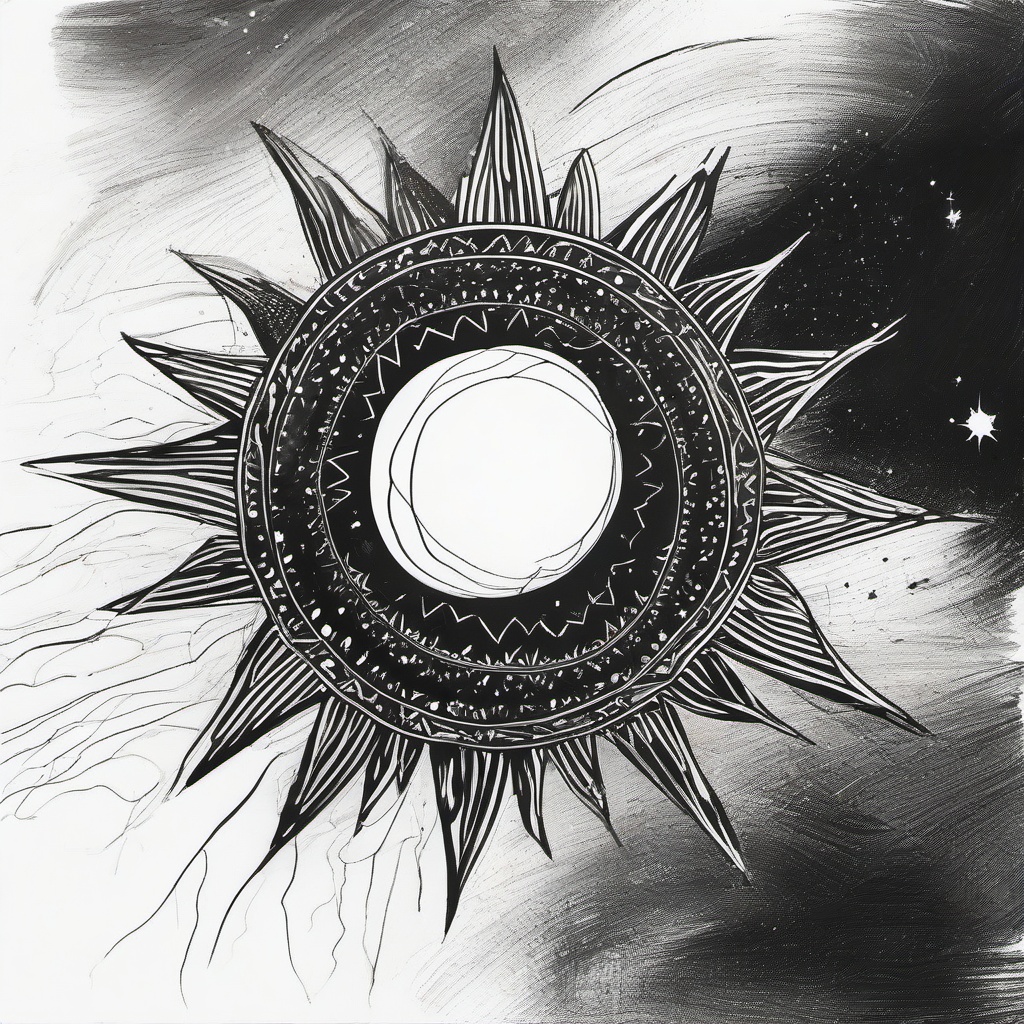 drawing of a golden sun  minimal rough sketch scribbles,doodles,black and white