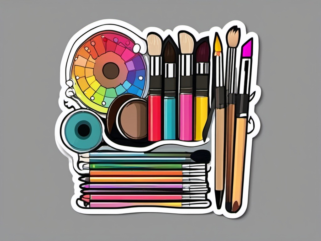 Palette and Art Supplies Sticker - Artist's palette surrounded by various art supplies, ,vector color sticker art,minimal