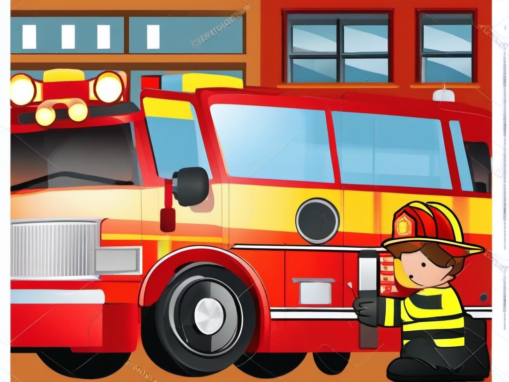 Fireman clipart - fire safety demonstration  vector clipart