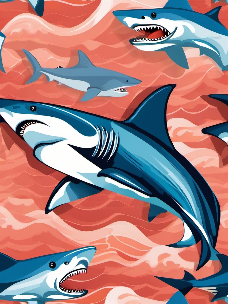 Shark clipart - shark illustration with waves  