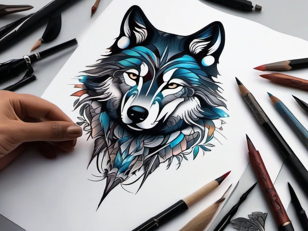 Wolf Tattoo Drawings,array of wolf-themed drawings, capturing the essence of the wild in various artistic styles. , color tattoo design, white clean background