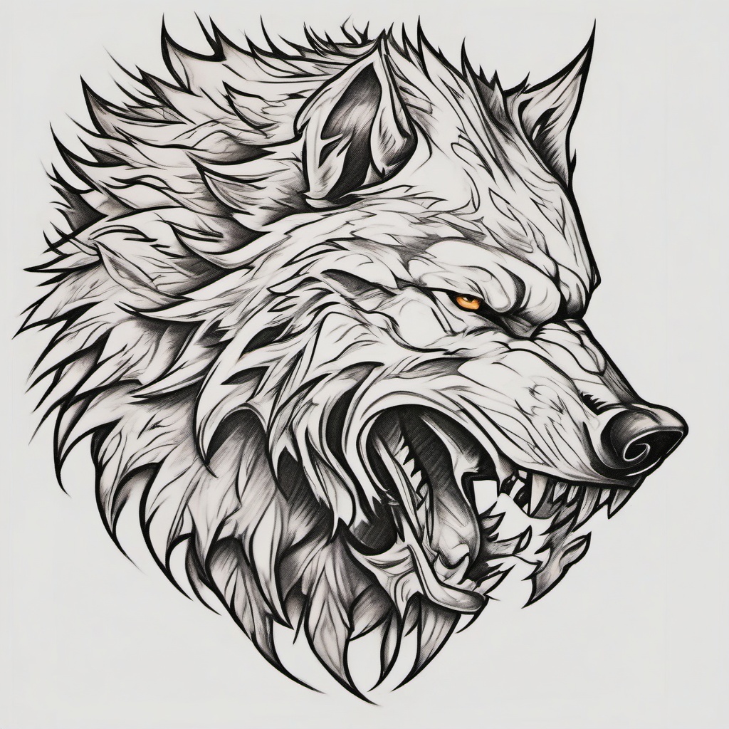 Dire Wolf Tattoos,tattoos depicting the formidable dire wolf, symbol of strength and primal dominance. , color tattoo design, white clean background 