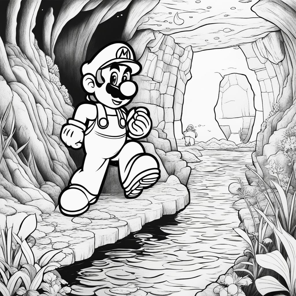 mario coloring pages - mario explores underwater caves in search of treasure. 