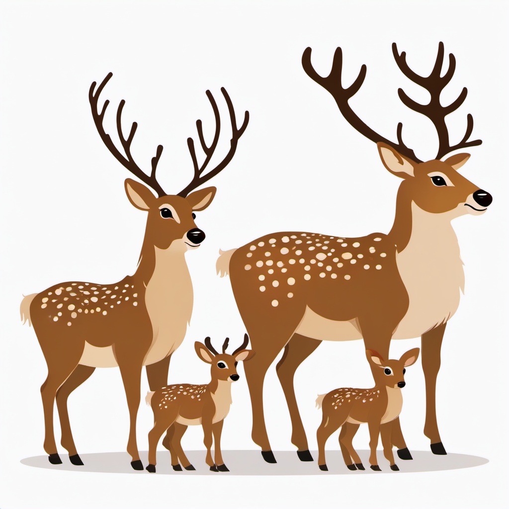 Reindeer clipart - reindeer family with young fawns  