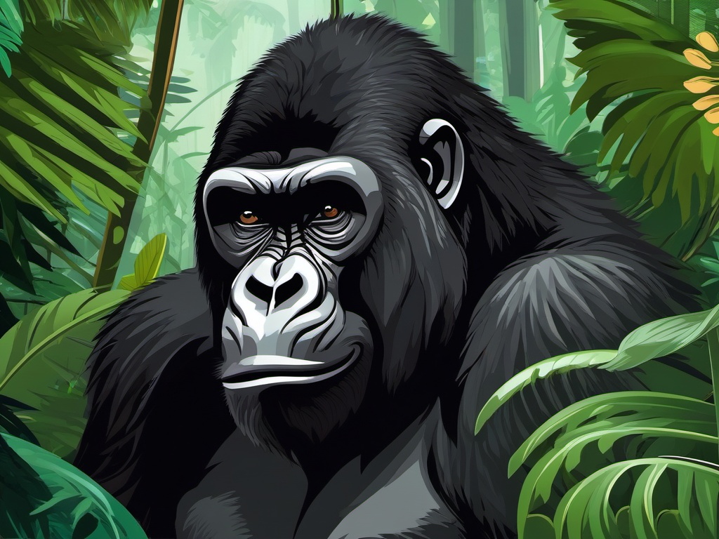 Gorilla clipart - Strong and intelligent primate in the jungle, ,color clipart vector style