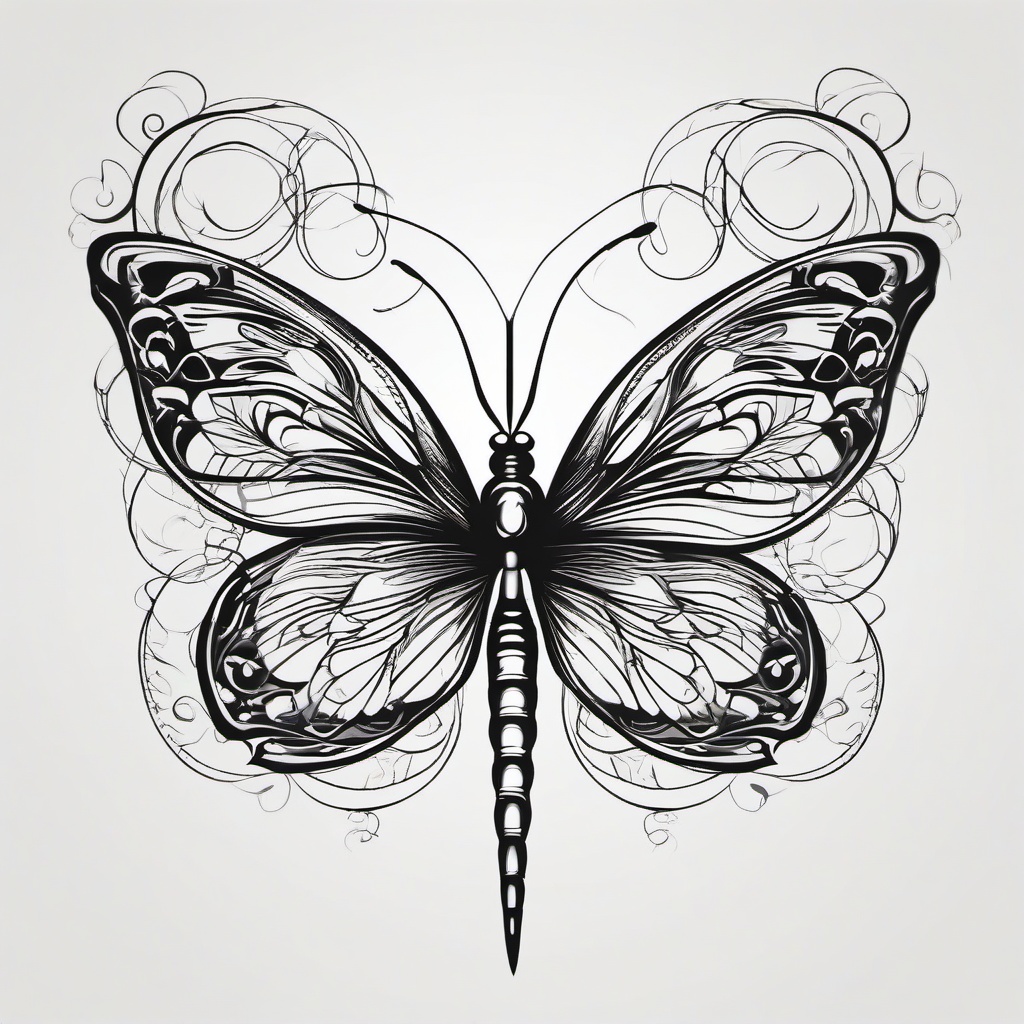 Butterflies and Dragonflies Tattoos - Tattoos combining both butterflies and dragonflies in the design.  simple color tattoo,minimalist,white background