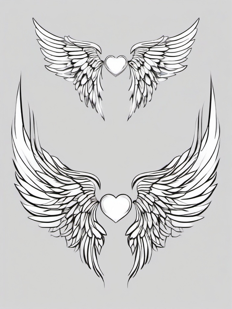 Wing Tattoo - A pair of angelic wing tattoos ready to soar  few color tattoo design, simple line art, design clean white background