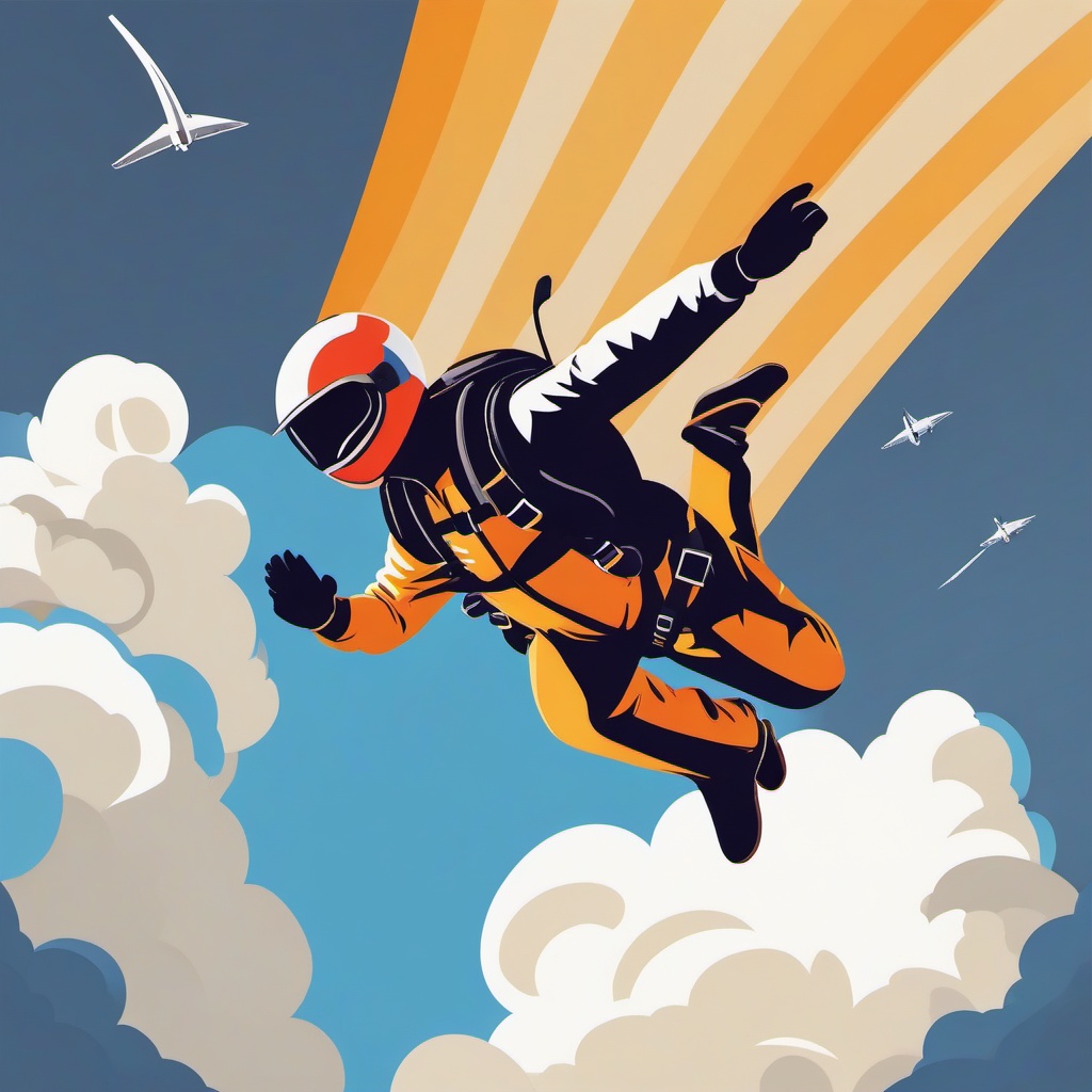 Skydiving Clipart - A skydiver soaring through the sky.  color vector clipart, minimal style