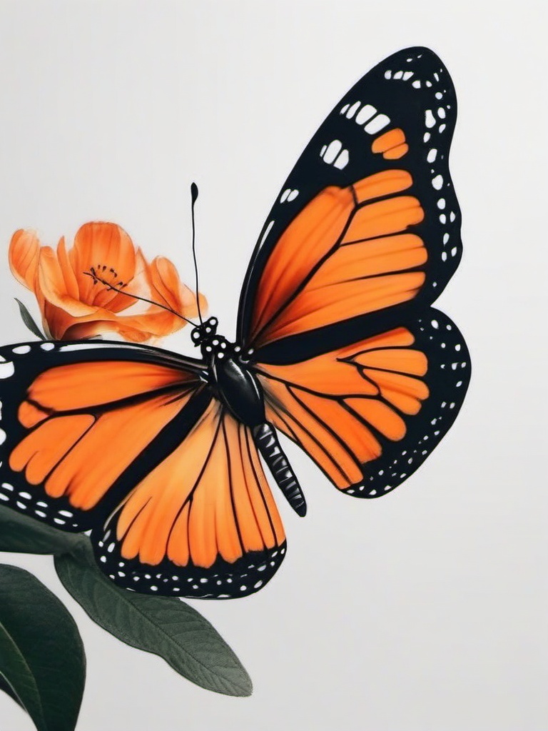 orange butterfly tattoo  simple color tattoo, minimal, white background