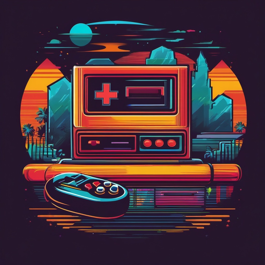 Retro Gaming Bliss - Embrace the nostalgia of retro video games in your design. , vector art, splash art, retro t shirt design