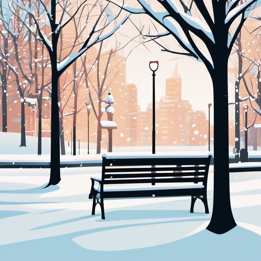 Snowy Park Bench clipart - Snow-covered park bench in a city, ,vector color clipart,minimal