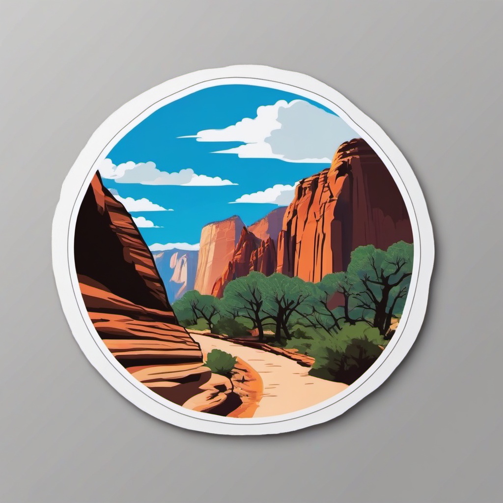 Zion Angels Landing sticker- Scenic trail with breathtaking views in Zion National Park, , sticker vector art, minimalist design