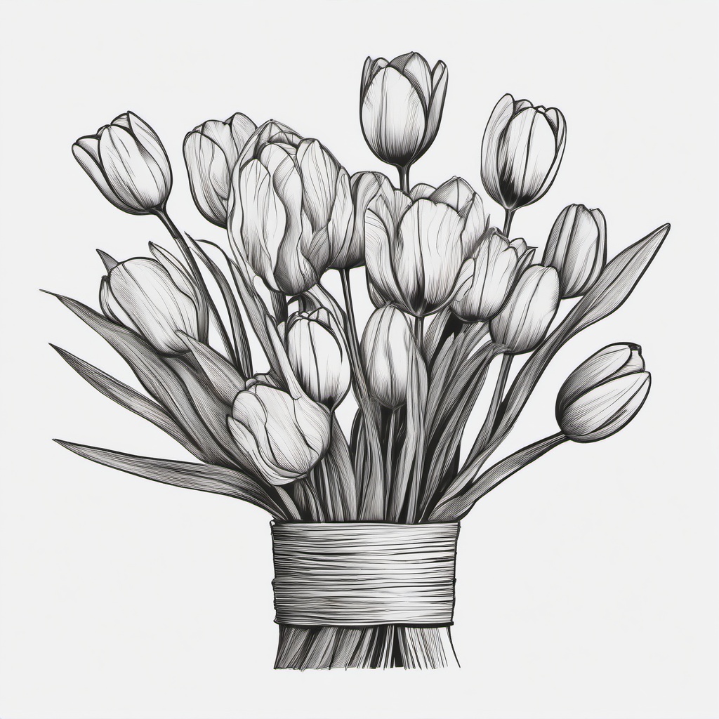 drawing of a bouquet of tulips  minimal rough sketch scribbles,doodles,black and white