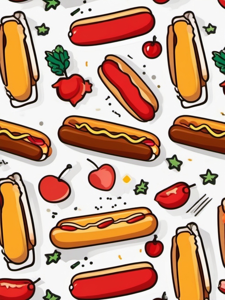 Hot Dog Sticker - Enjoy a classic hot dog, topped with mustard and ketchup, in a soft bun, , sticker vector art, minimalist design