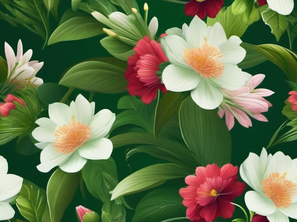 Flowers On Green Background - Cluster of flowers over a lush green backdrop.  background wallpaper