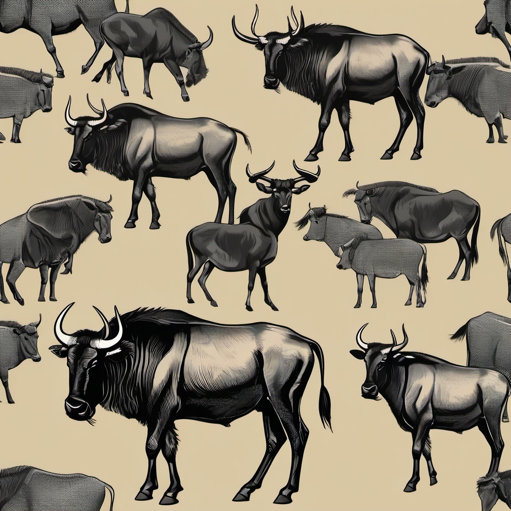 Wildebeest clipart - Large herbivore known for migration, ,vector color clipart,minimal