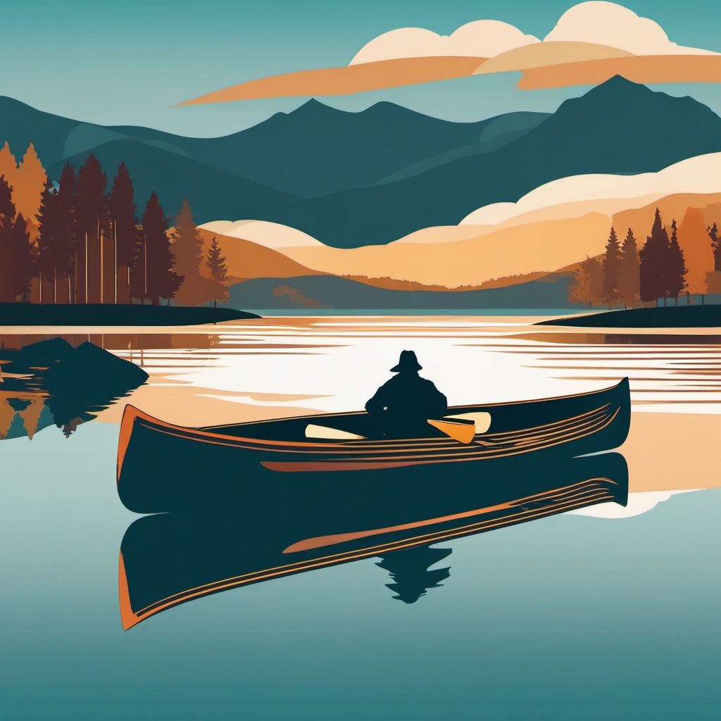 Mountain Lake Canoe Reflections clipart - Reflections while canoeing, ,vector color clipart,minimal