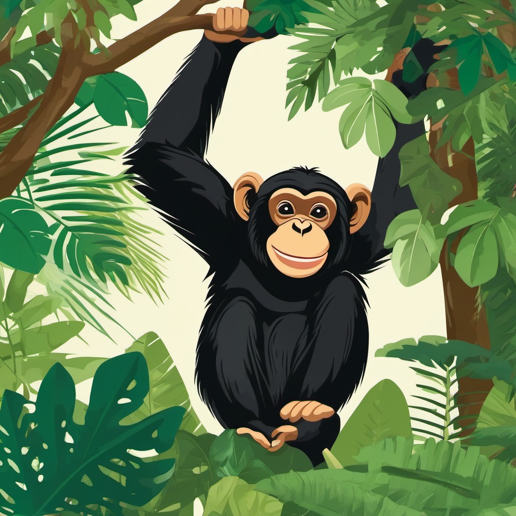 Cute Chimpanzee in a Rainforest Canopy  clipart, simple