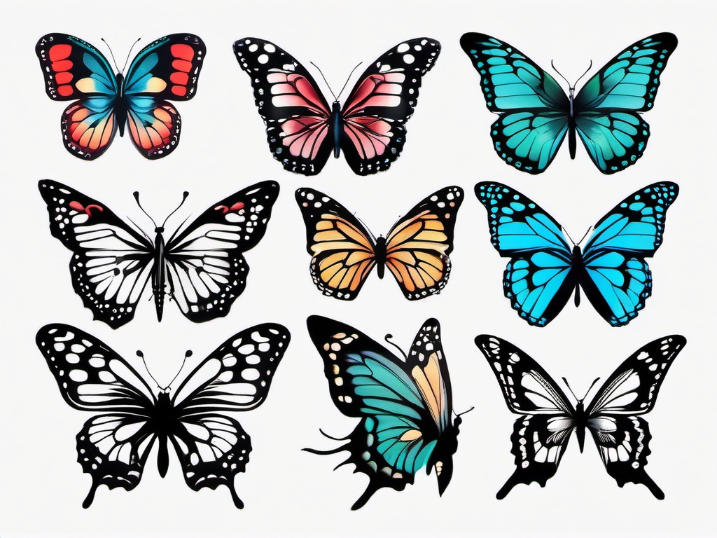 easy butterfly tattoo designs  simple color tattoo, minimal, white background