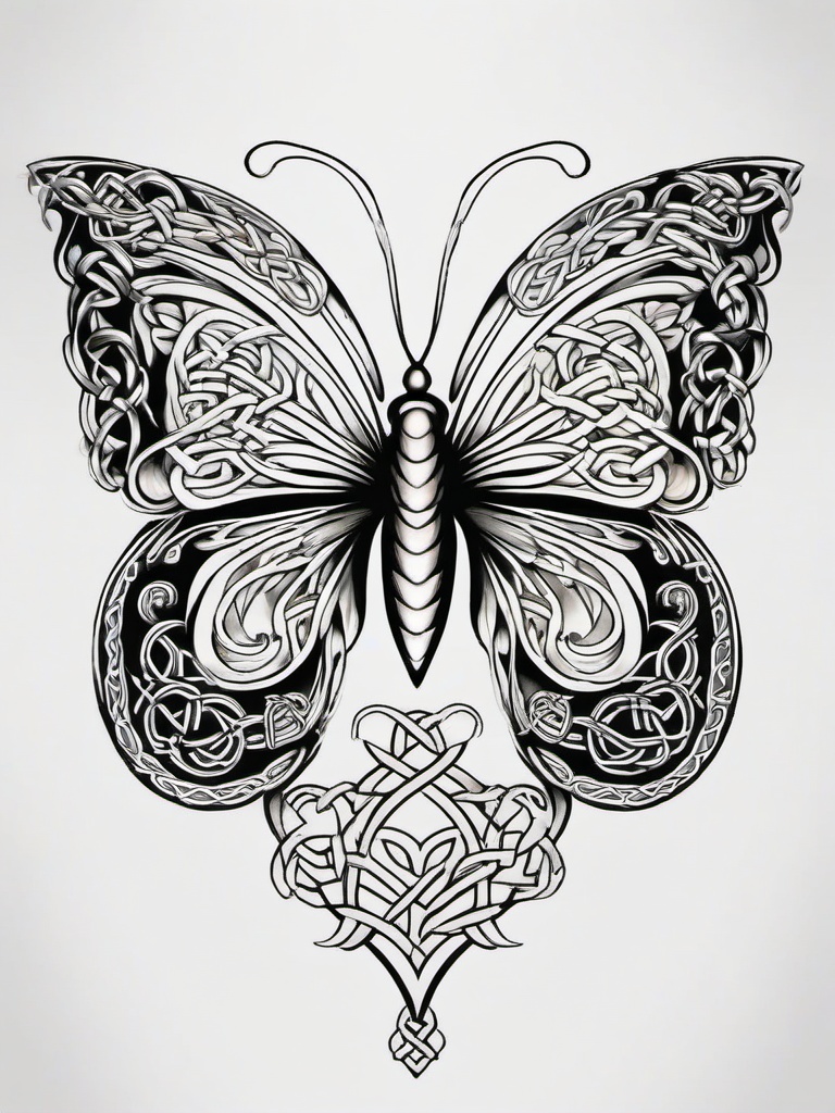 celtic butterfly tattoo  simple color tattoo, minimal, white background