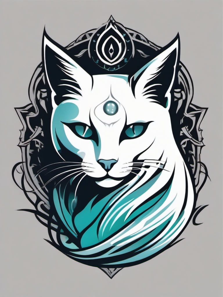 Ghost Cat Tattoo-Mystical feline companion, playful and supernatural connection.  simple vector color tattoo