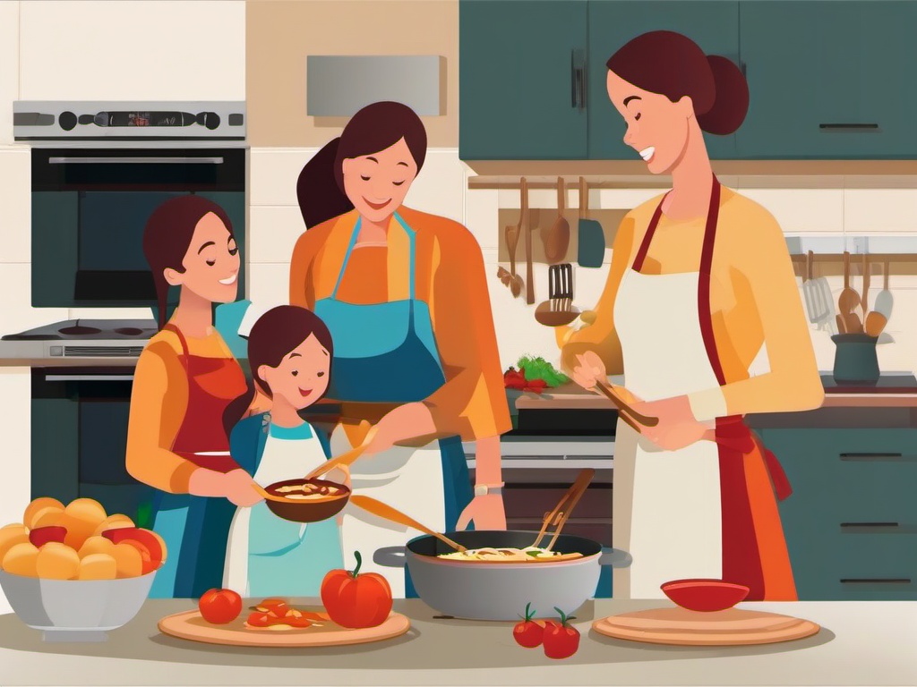 Family clipart - family cooking dinner in the kitchen  