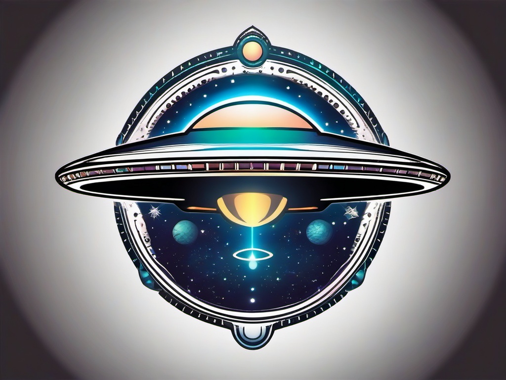 UFO Alien Tattoo - Blend cosmic elements with UFO-inspired design in an alien tattoo.  simple color tattoo,vector style,white background