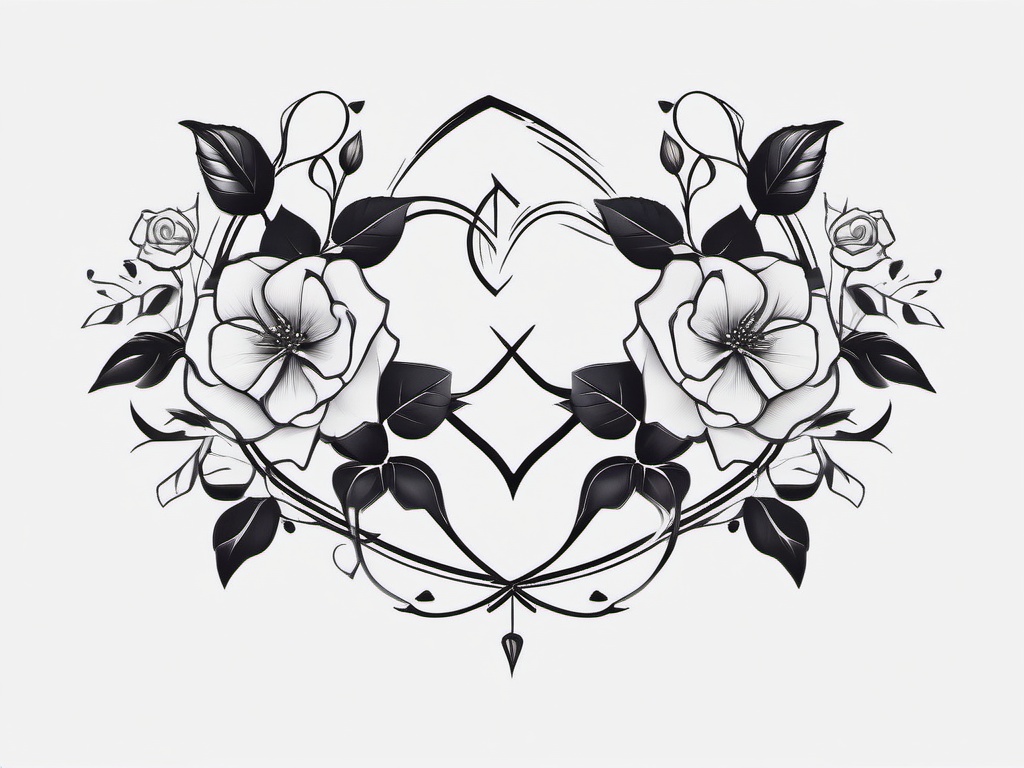 Ivy & Rose Tattoo - Fusion symbol of loyalty and passionate love  minimal tattoo design,white background