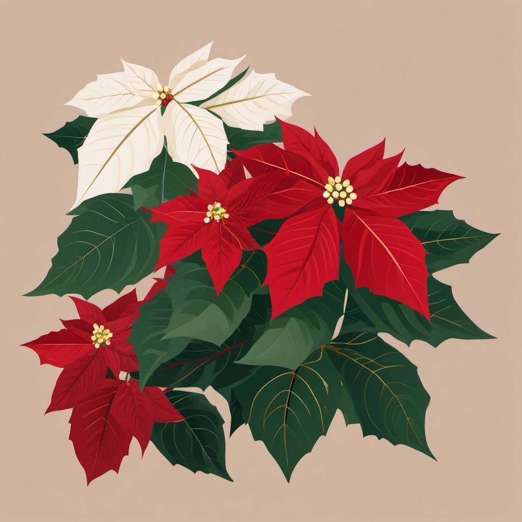 Poinsettia Plant Clipart,Designing a festive holiday card with poinsettia plant clipart  simple, 2d flat