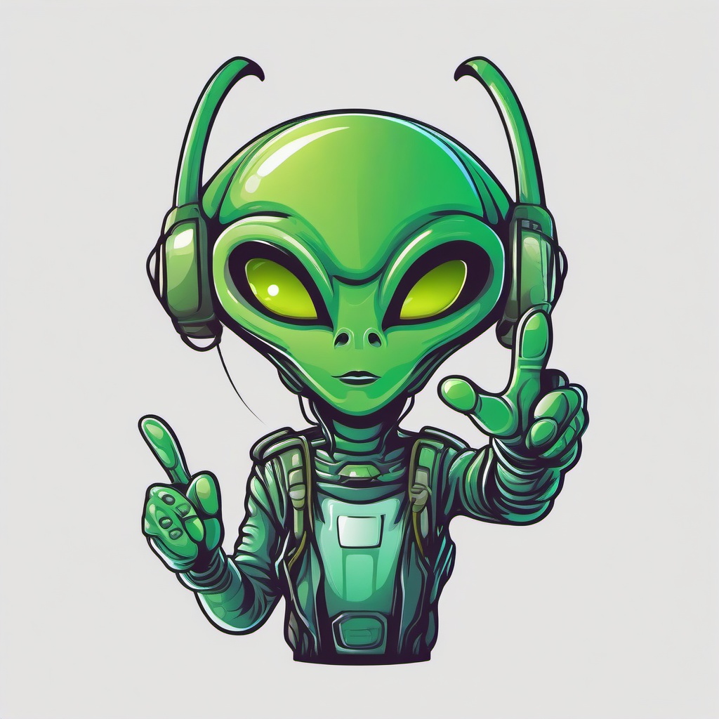 Alien holding a peace sign clipart.  vector style illustration, white background