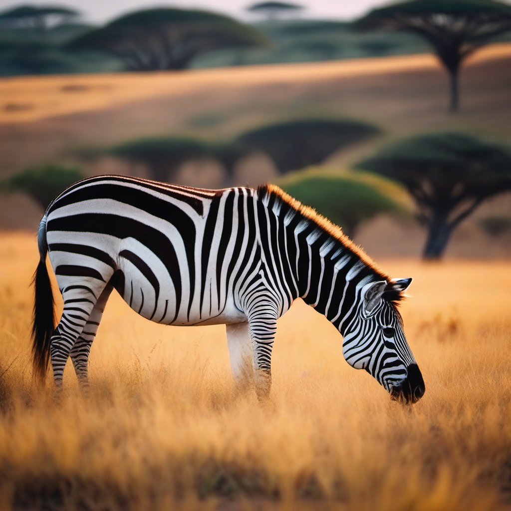 Cute Zebra Grazing in the African Savannah 8k, cinematic, vivid colors