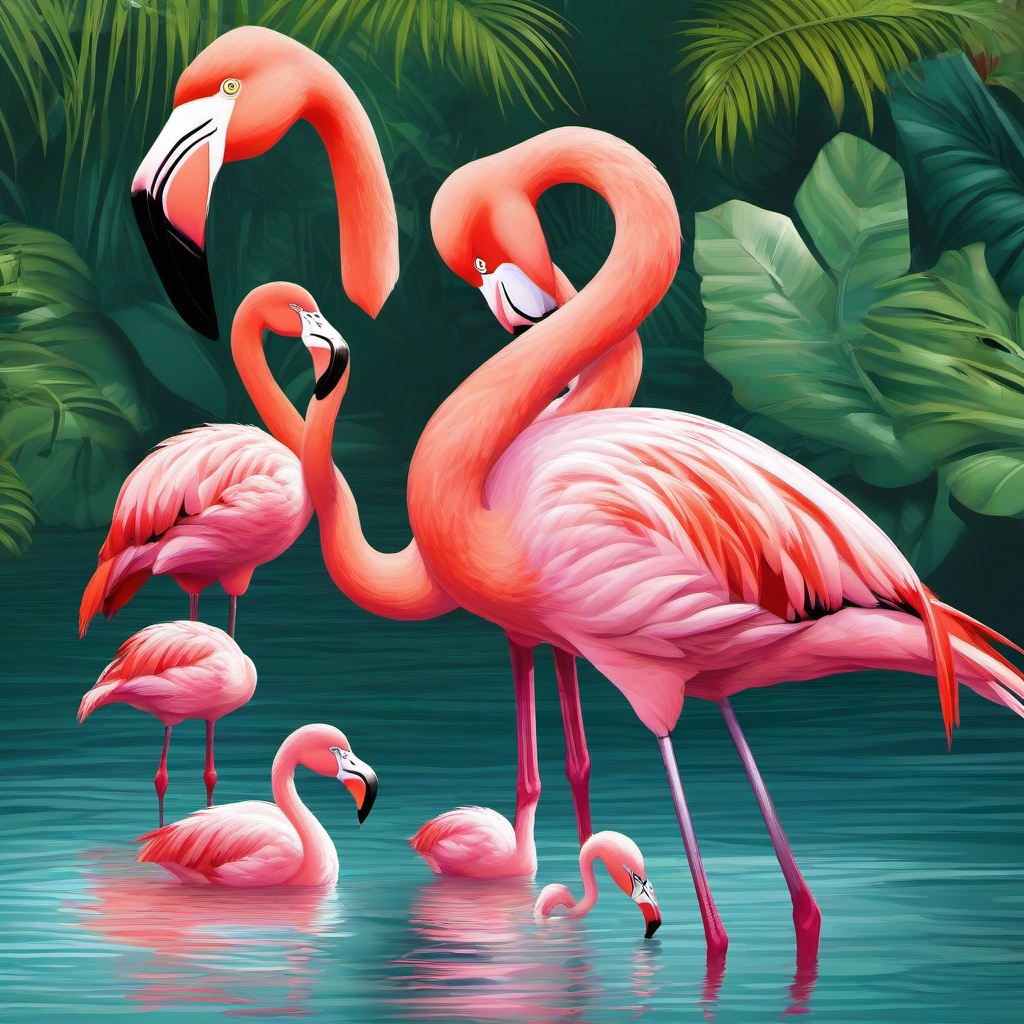 Flamingo clipart - flamingo family by the water  