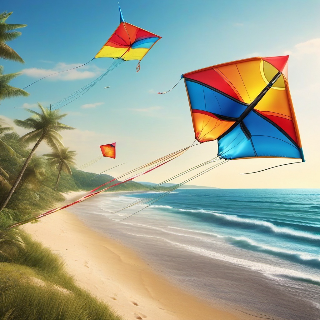 Beachside kite flying and frisbee close shot perspective view, photo realistic background, hyper detail, high resolution