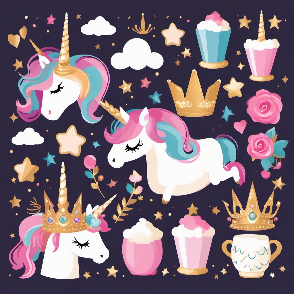 Unicorn Princess Clipart - Regal and enchanting unicorn princess illustrations for a touch of royalty.  vector art, clipart, minimal