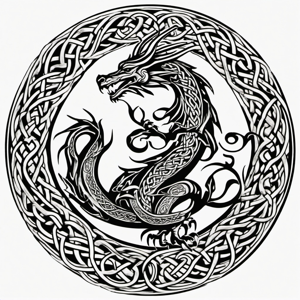 Celtic Dragon Tattoo - Tattoos combining dragon imagery with Celtic design elements.  simple color tattoo,minimalist,white background