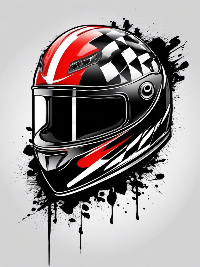 Racing helmet and checkered flag ink. Symbol of competitive spirit.  color tattoo design, white background