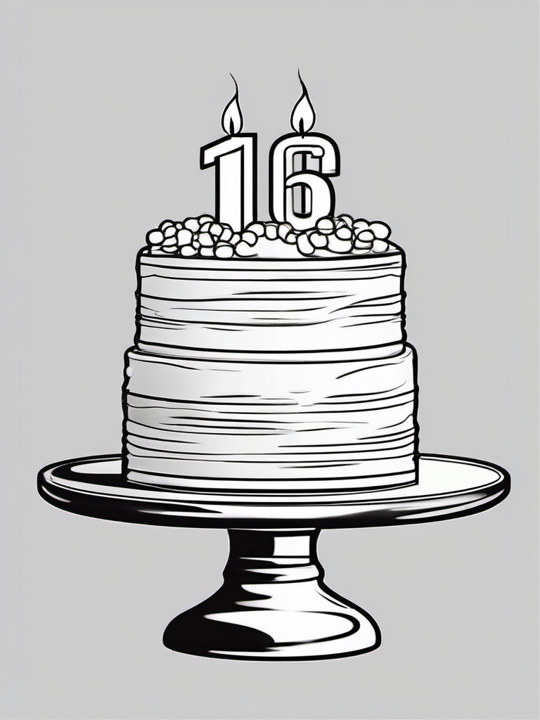 Birthday Cake with Number Coloring Pages - Cake Topped with Age Number  minimal black outline printable sheet, coloring page