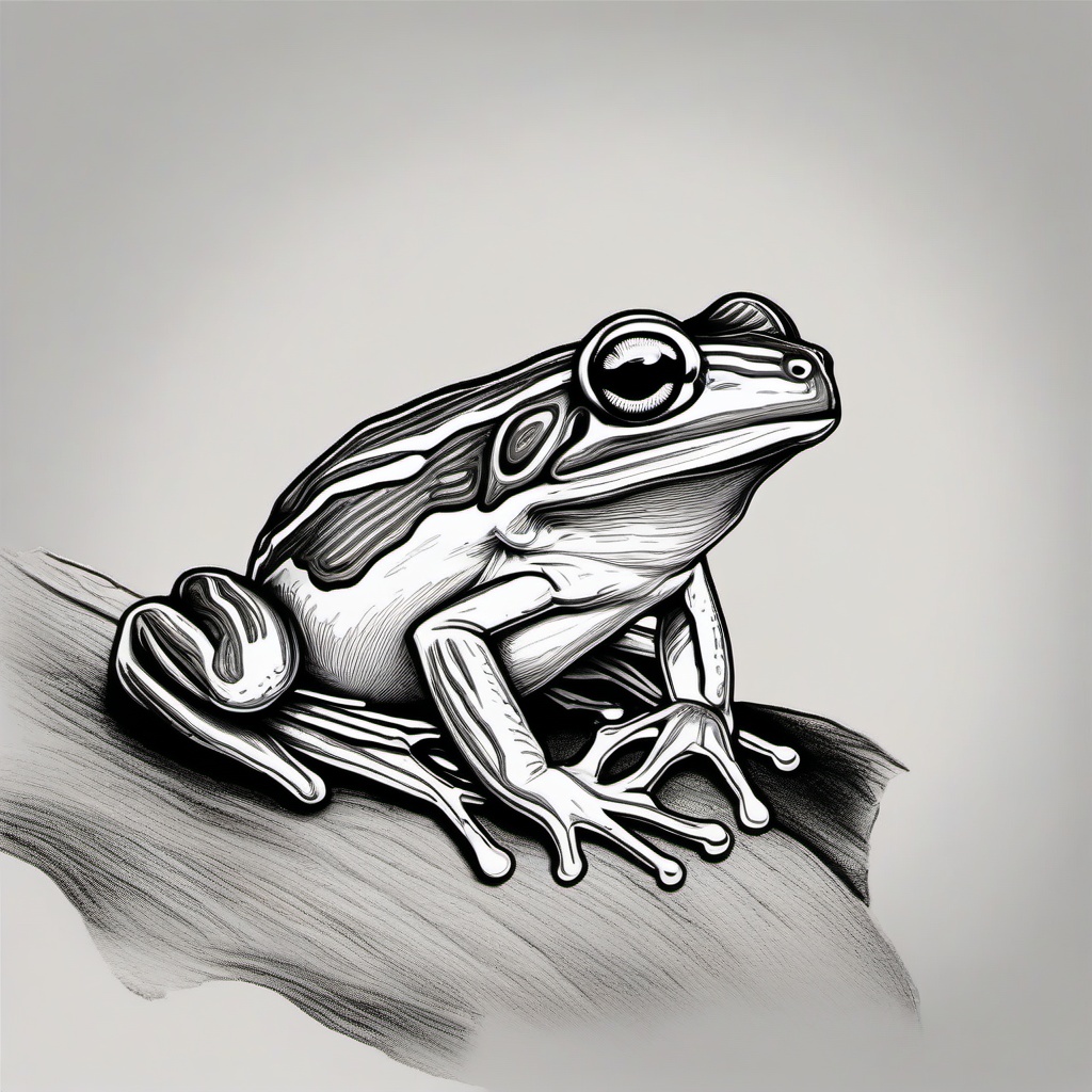 drawing of pink-striped tree frog  minimal rough sketch scribbles,doodles,black and white