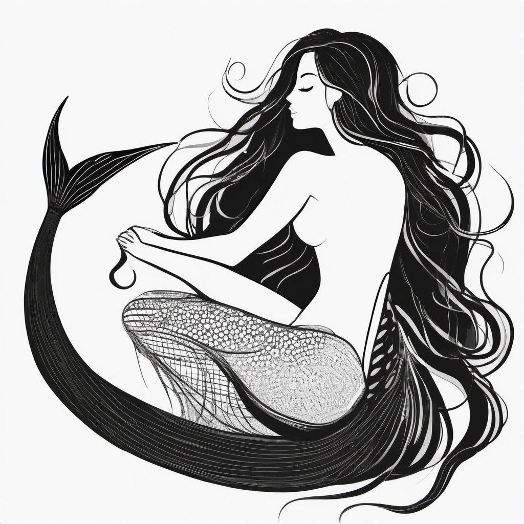 sketch of a mermaid  minimal rough sketch scribbles,doodles,black and white