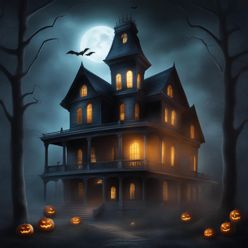 haunted house - illustrate a spooky haunted house with ghostly apparitions and eerie surroundings. 