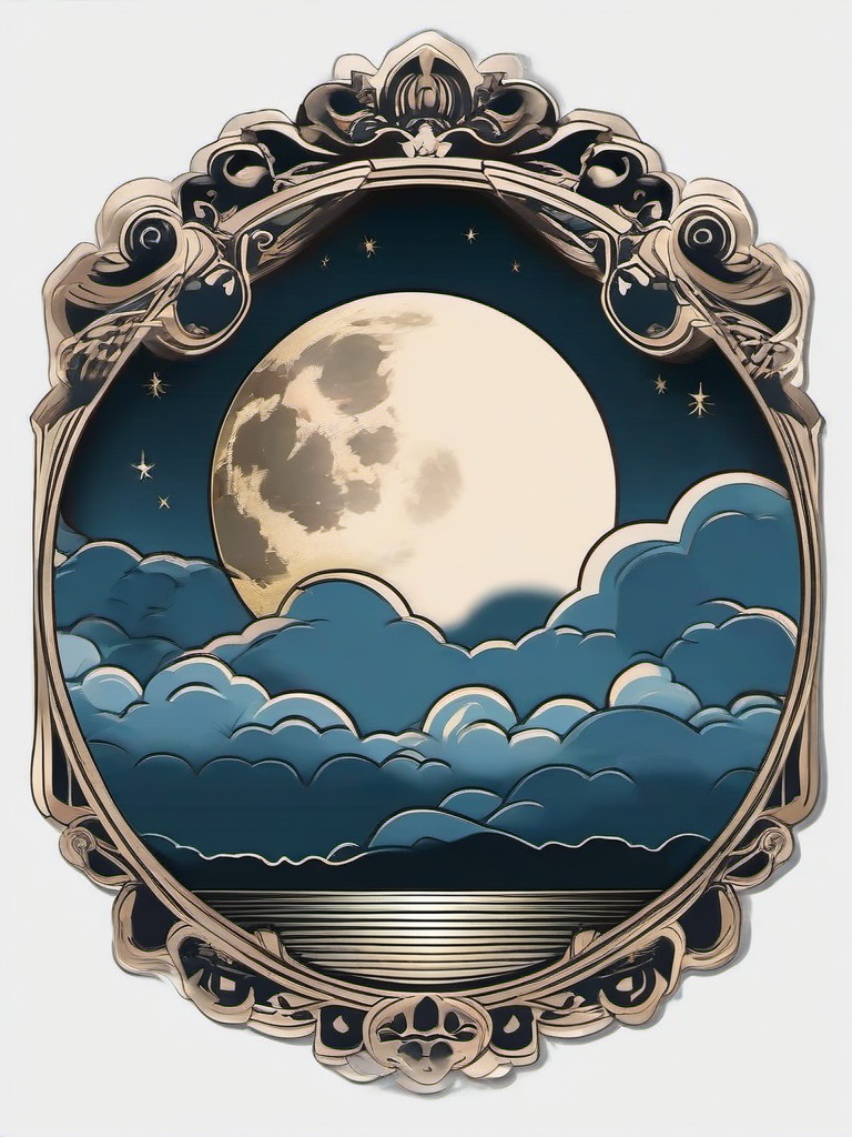 Moon with Clouds Tattoo-Beautiful and atmospheric tattoo featuring a moon with clouds, capturing a sense of tranquility and beauty.  simple color vector tattoo