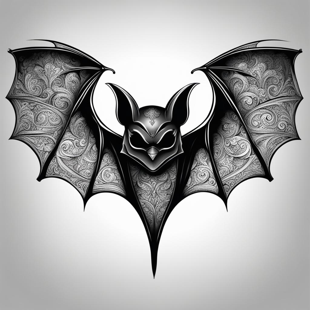 bat tattoo black and white design 