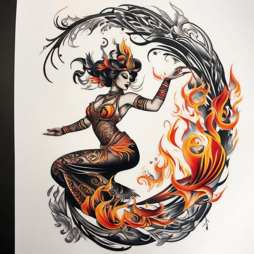 fire dancer tattoo design  simple color tattoo,white background