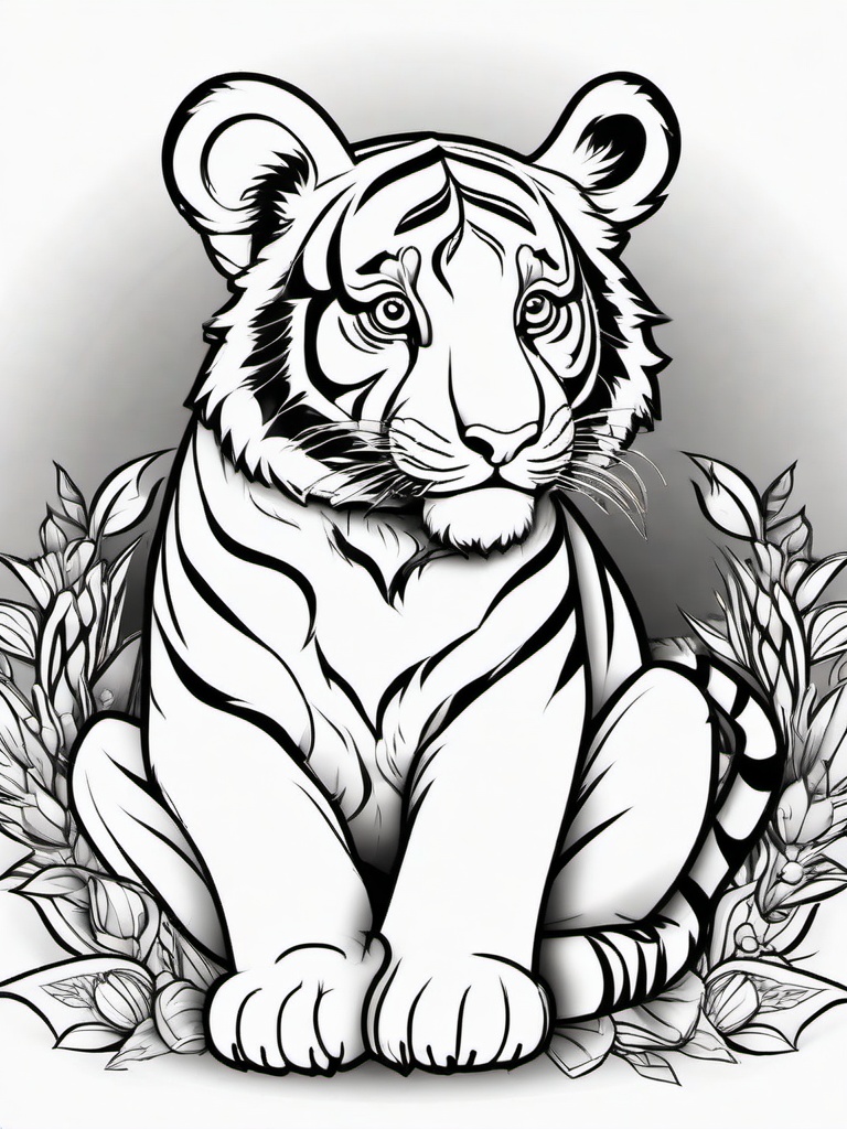 Tiger Coloring Pages - Cartoon tiger with a playful expression  simple coloring pages