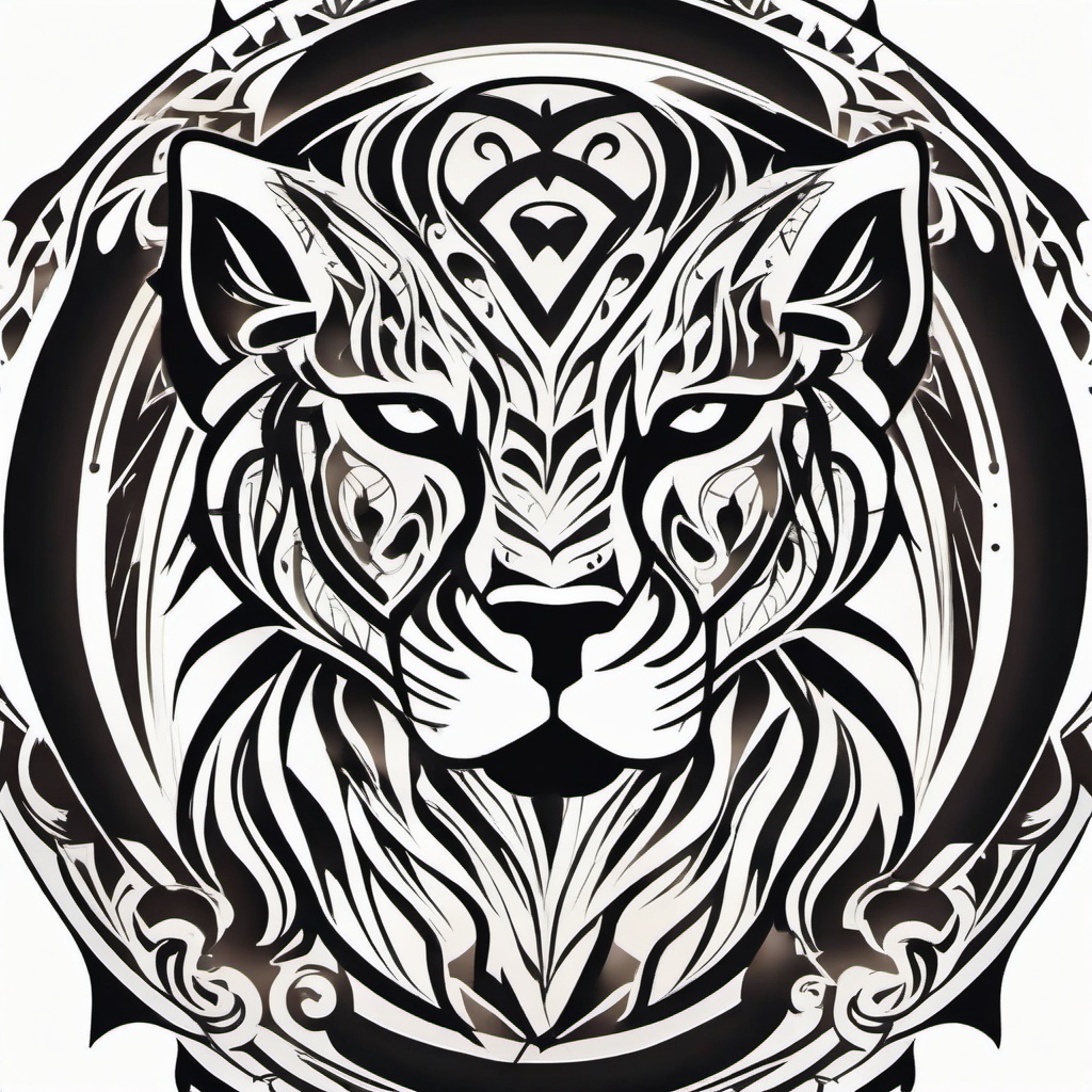 Tribal Black Panther Tattoo-Intricate and tribal-inspired representation of a panther in tattoo art.  simple color tattoo,white background