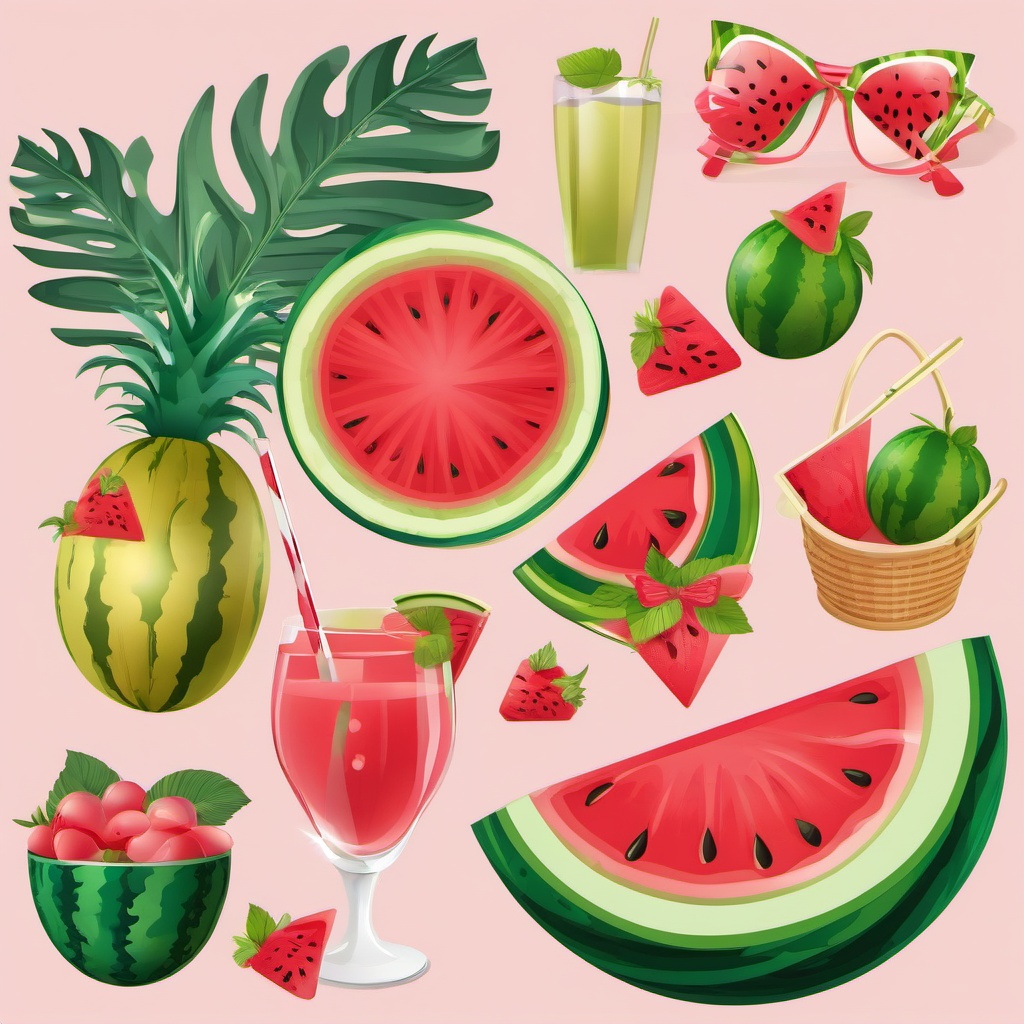 Watermelon clipart - watermelon with summer accessories  