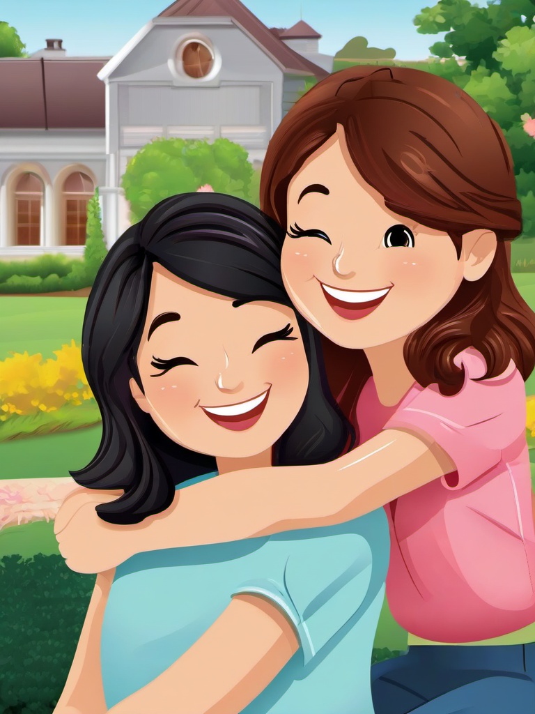 Friends clipart - friends hugging and smiling  