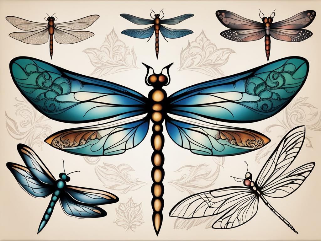 dragonfly tattoo designs, symbolizing change, transformation, and adaptability. 